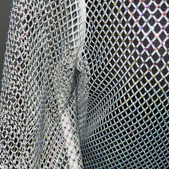 White mesh with stone glamours dress cover up - Picture 3 of 11